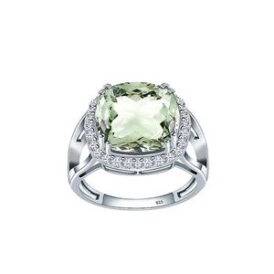 Sterling Silver Prasiolite & White Topaz Ring Size 6 New!